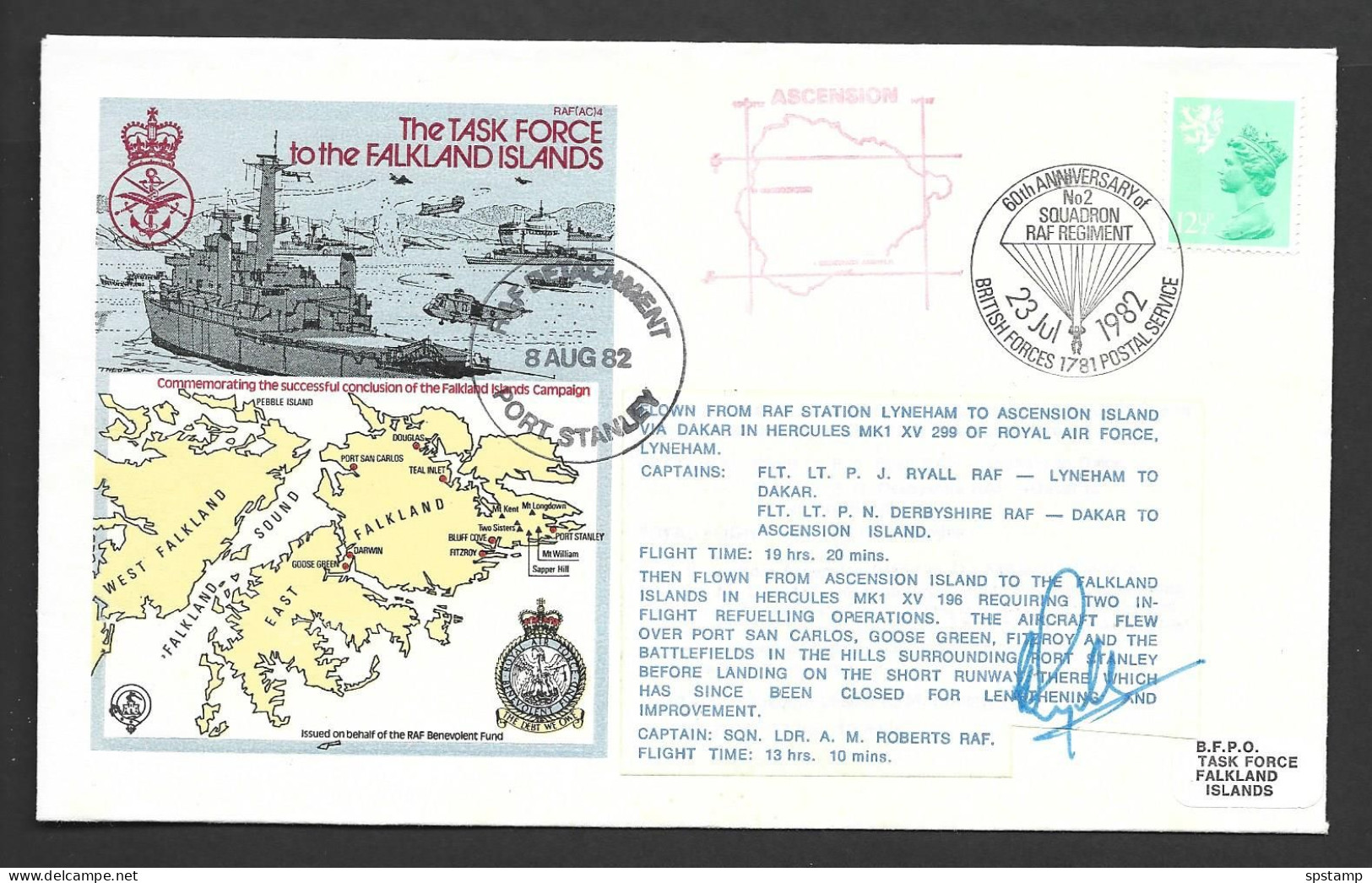 Great Britain 1982 Falkland Islands Task Force Special RAF Re-enactment Cover , Special RAF Anniversary Postmark - Brieven En Documenten