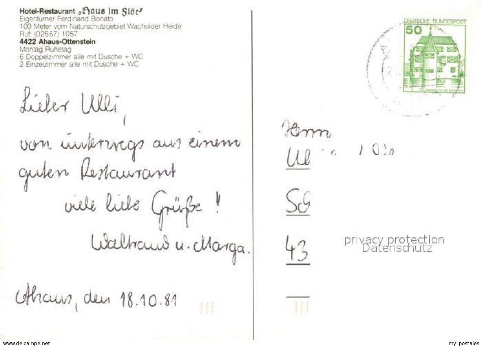73324204 Ottenstein Ahaus Hotel Restaurant Haus Im Floer Zeichnung Kuenstlerkart - Ahaus