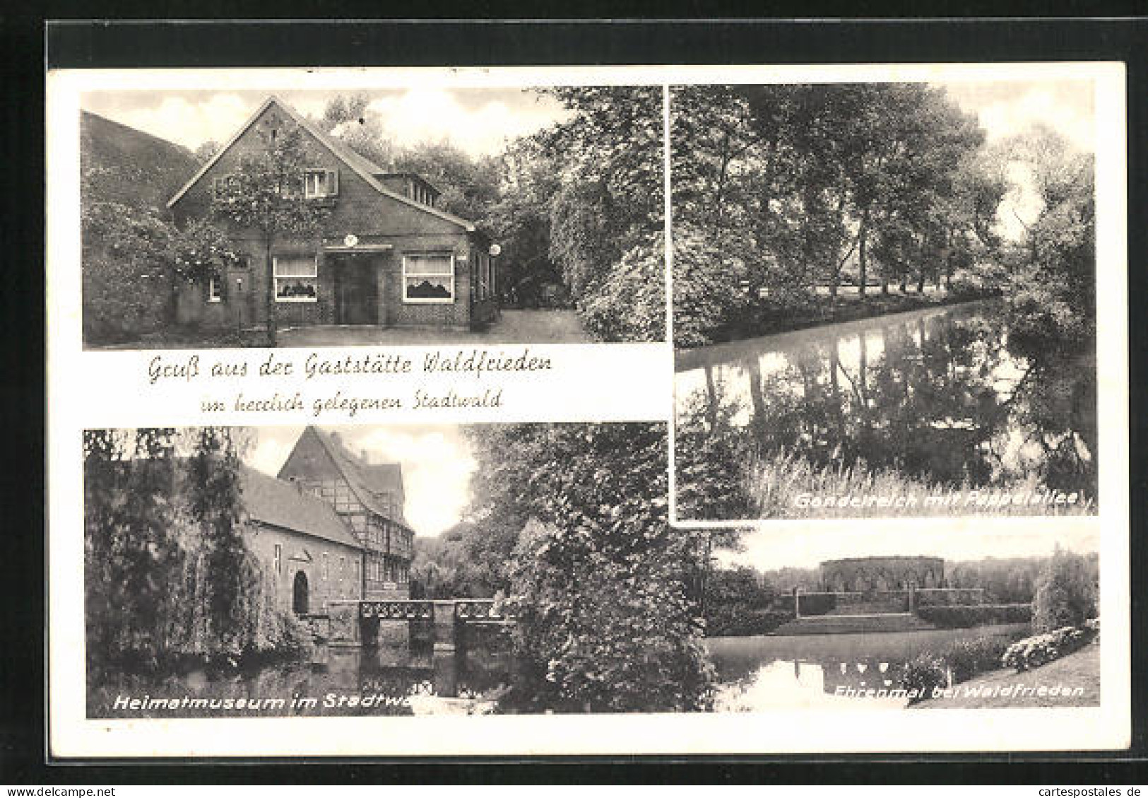 AK Gladbeck, Gasthaus Waldfrieden / Stadtwald, Heimatmuseum, Ehrenmal  - Gladbeck
