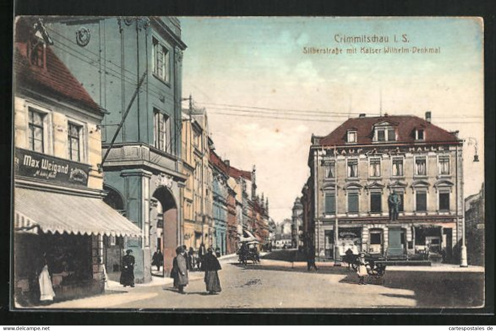 AK Crimmitschau I. S., Silberstrasse Mit Kaiser Wilhelm Denkmal  - Crimmitschau