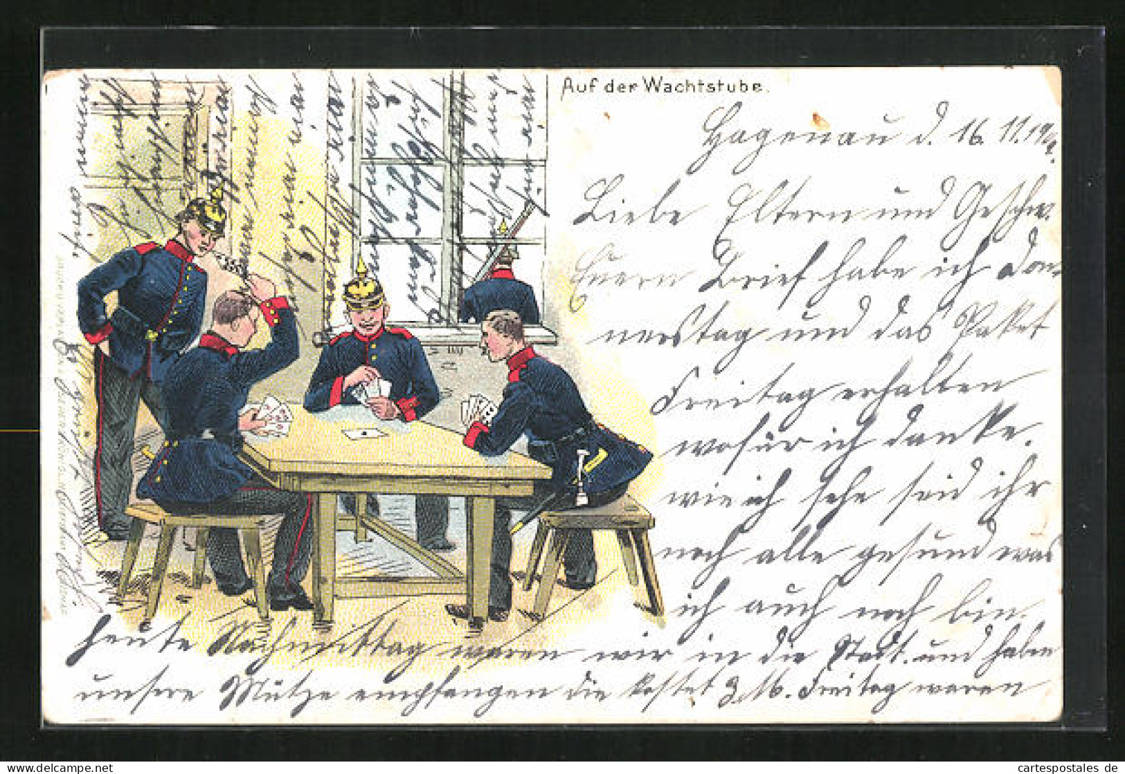 AK Auf Der Wachtstube, Soldaten Am Tisch Beim Kartenspiel  - Cartas