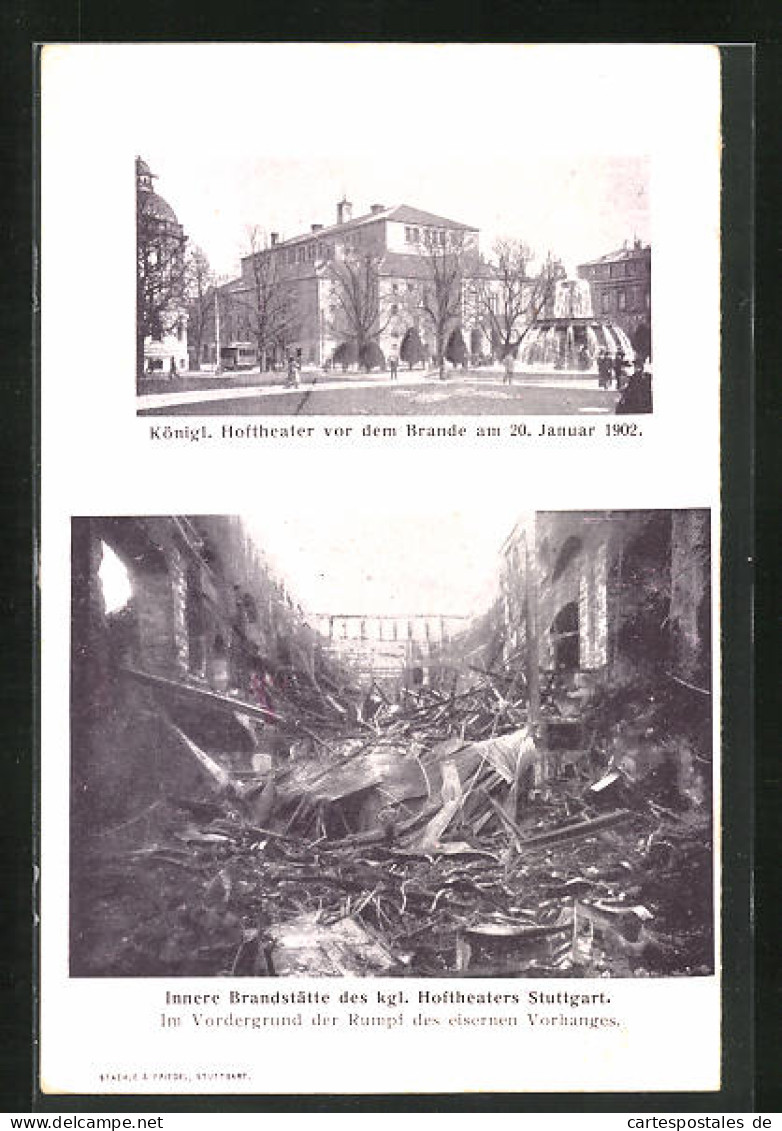 AK Stuttgart, Königl. Hoftheater Vor Dem Brand 1902, Innere Brandstätte  - Katastrophen