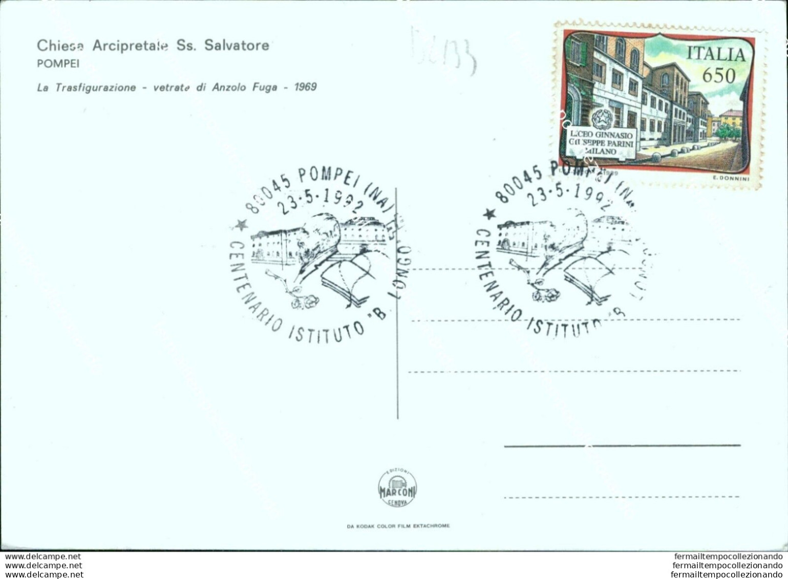 Bl133 Cartolina Pompei Annullo Primo Giorno Francobollo Milano Liceo Parini - Autres & Non Classés