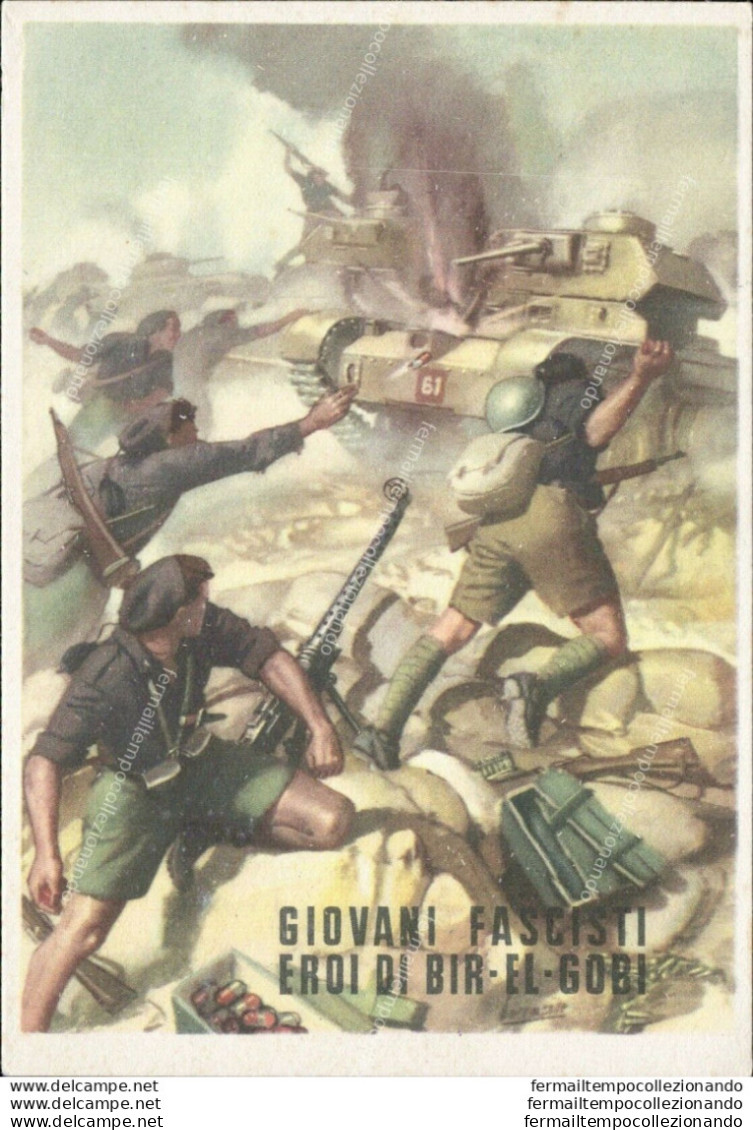 Ai550 Cartolina Giovani Fascisti Eroi Di Bir El Gobi Illustratore Boccasile - Sonstige & Ohne Zuordnung