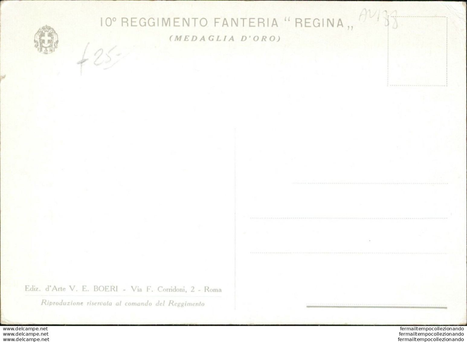 An188 Cartolina Militare 10 Reggimento Fanteria Regina Medaglia D'oro - Regimientos