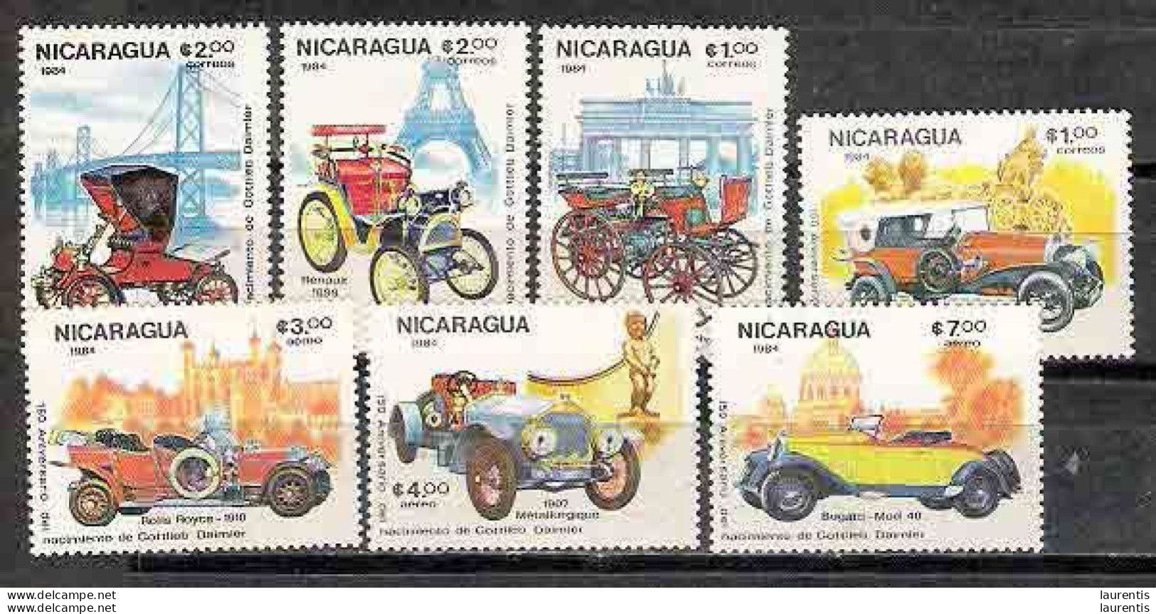 628  Cars - Voitures - Nicaragua Yv 1338-41 + PA  - MNH - 1.95 (8) - Autos