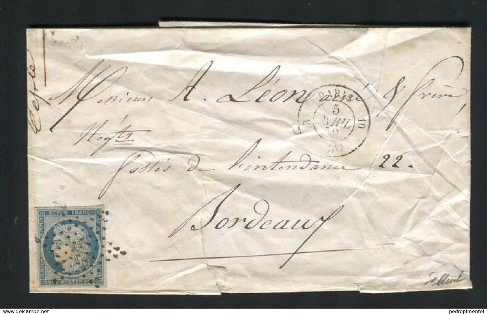 France |1852 | Letter From Paris To Bordeaux | #4 - 1849-1850 Cérès