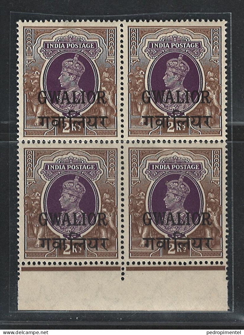 Gwalior Indian States |1938-48 | George VI 2r Gris & Violet-brun | SG#113 MNH (block Of 4) - Gwalior