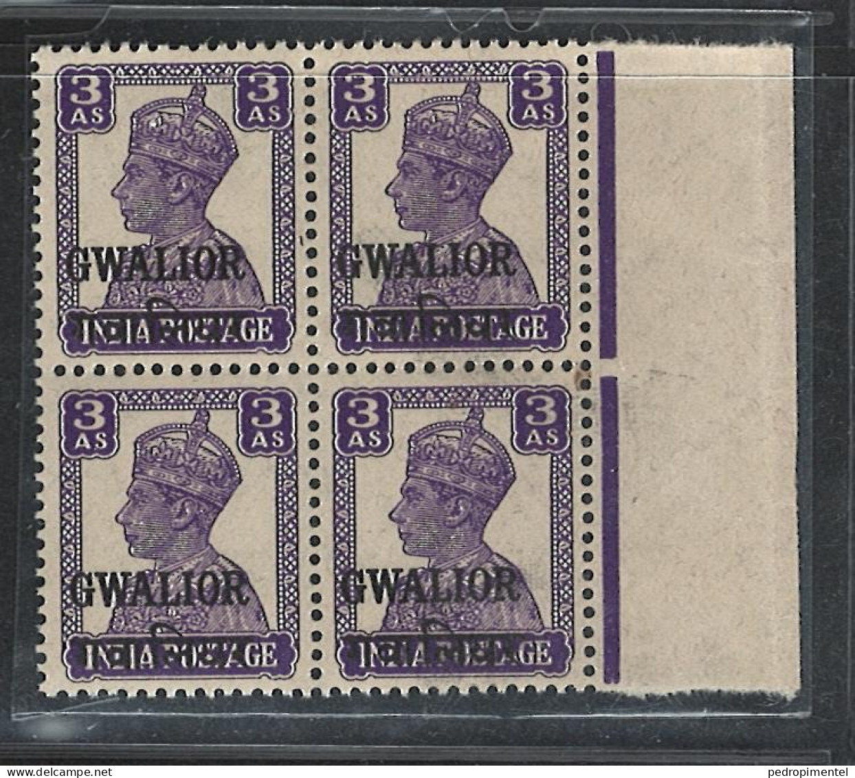 Gwalior Indian States |1938-48 | George VI 3As | MNH (block Of 4) - Gwalior