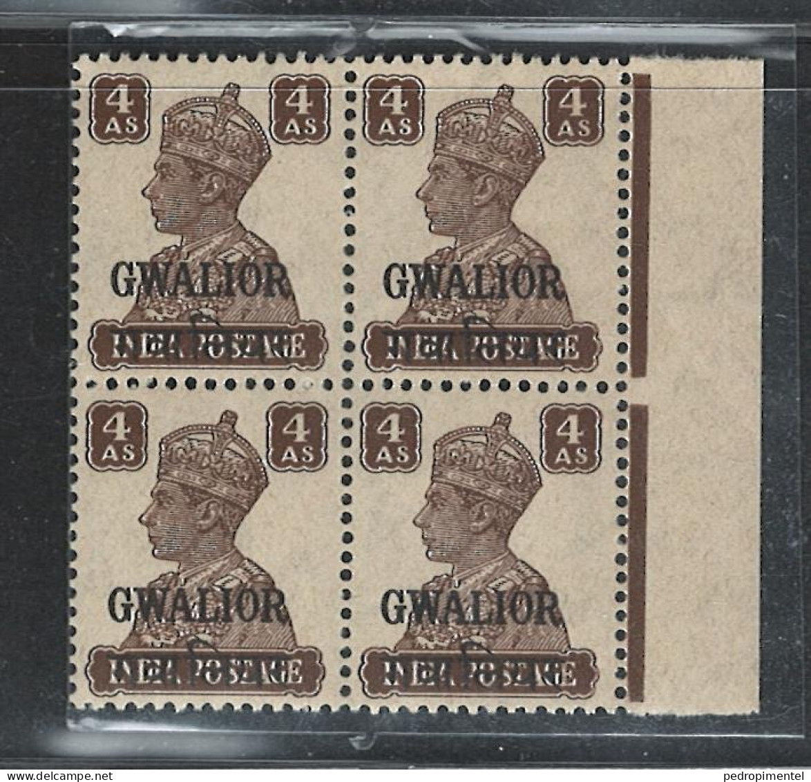 Gwalior Indian States |1938-48 | George VI 4As | MNH (block Of 4) - Gwalior