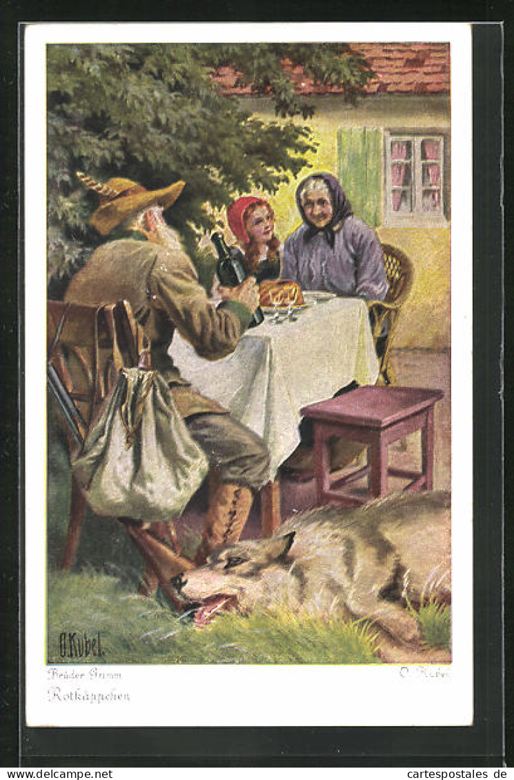 Künstler-AK Otto Kubel: Rotkäppchen Mit Dem Jäger Und Totem Wolf  - Fairy Tales, Popular Stories & Legends