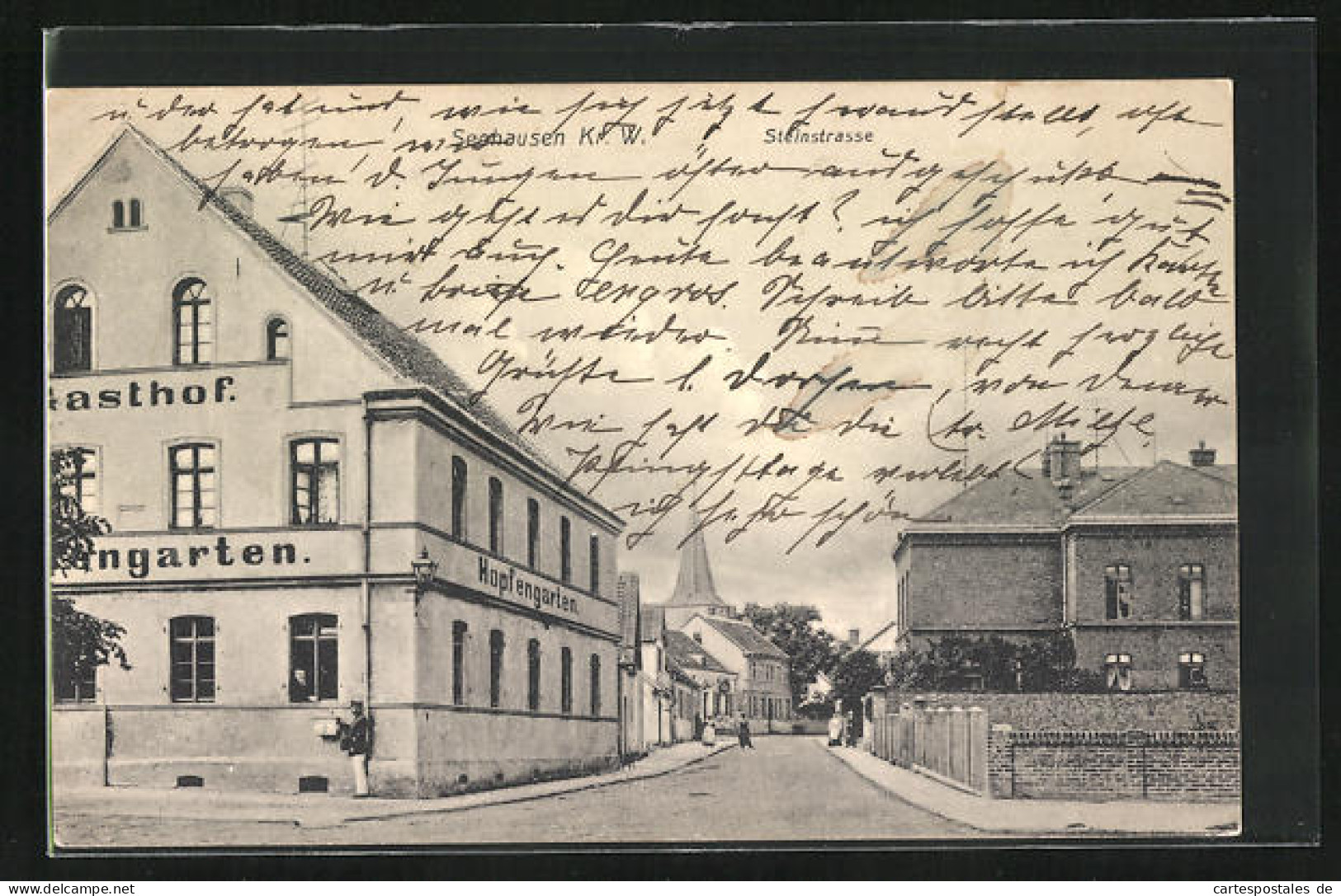 AK Seehausen / Kr. Wanzleben, Steinstrasse Mit Gasthof Hopfengarten  - Wanzleben