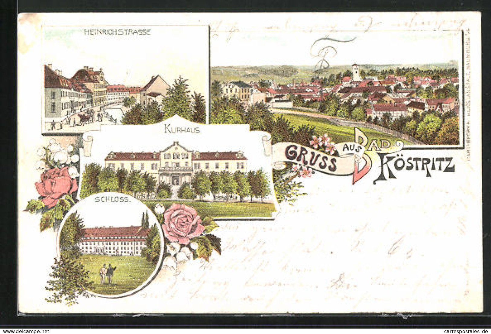 Lithographie Bad Köstritz, Kurhaus, Heinrichstrasse, Schloss  - Bad Köstritz