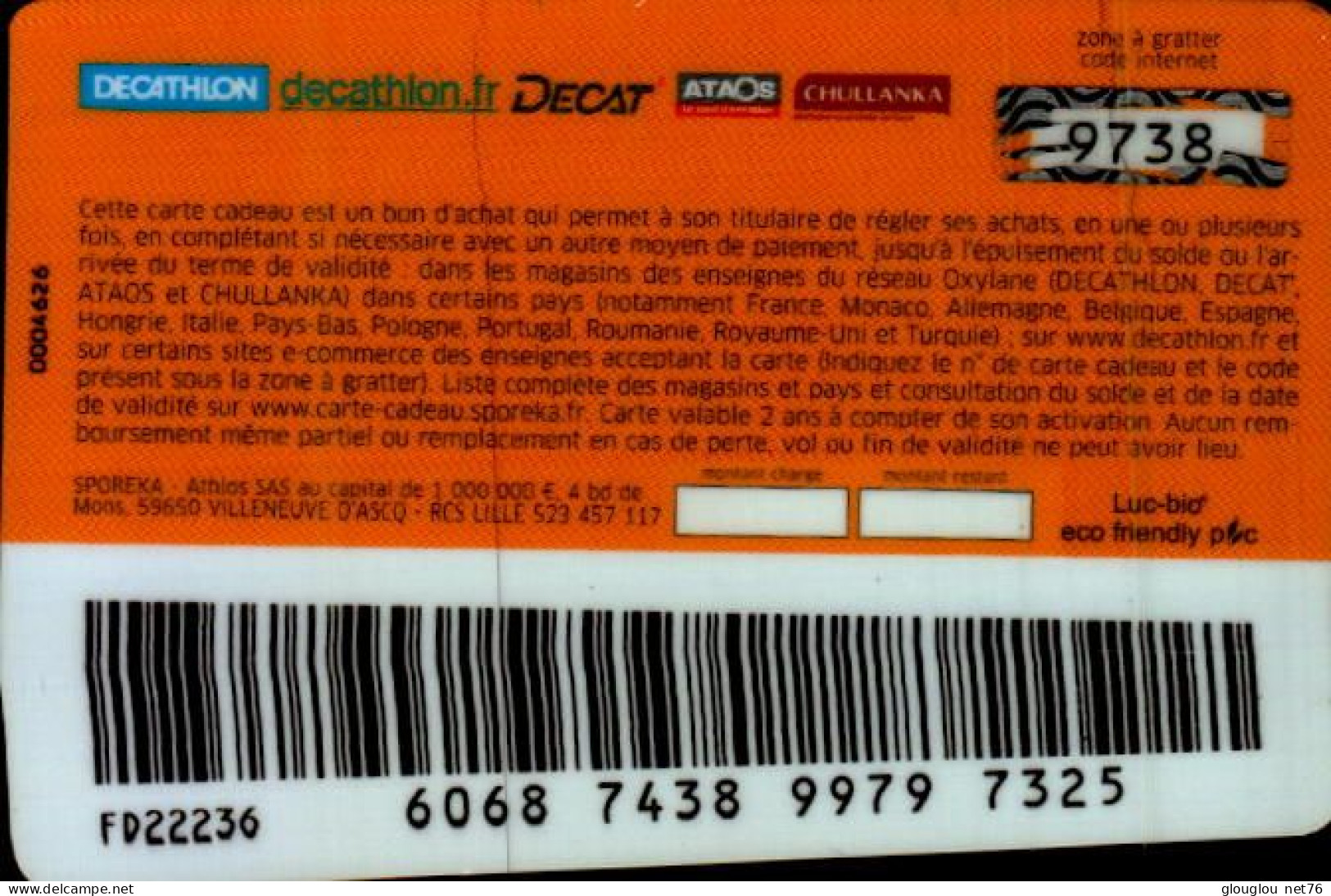 CARTE CADEAU...SPOREKA..DECATHLON - Cartes De Fidélité Et Cadeau