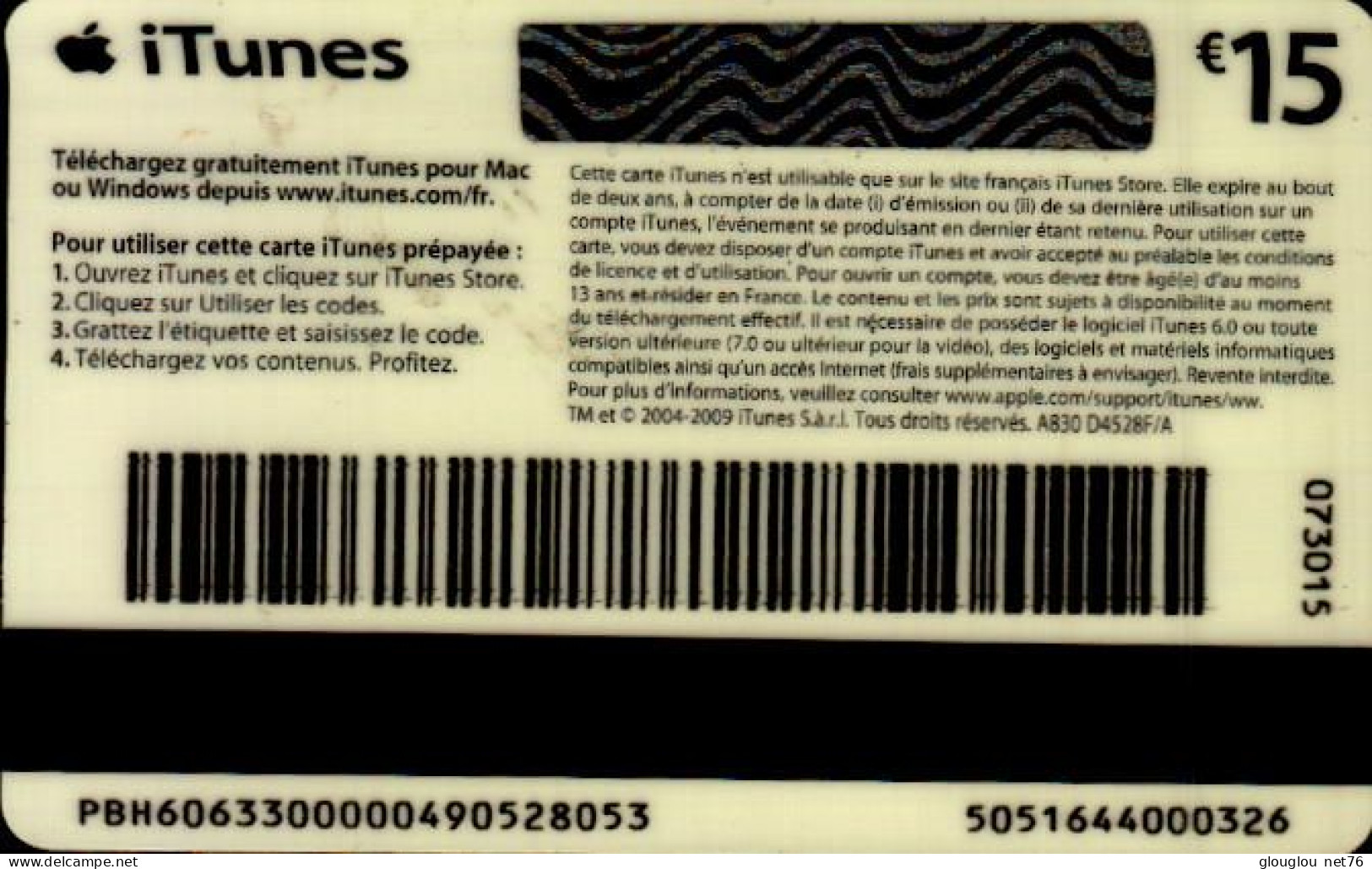 CARTE CADEAU...ITUNES  15E - Cartes De Fidélité Et Cadeau