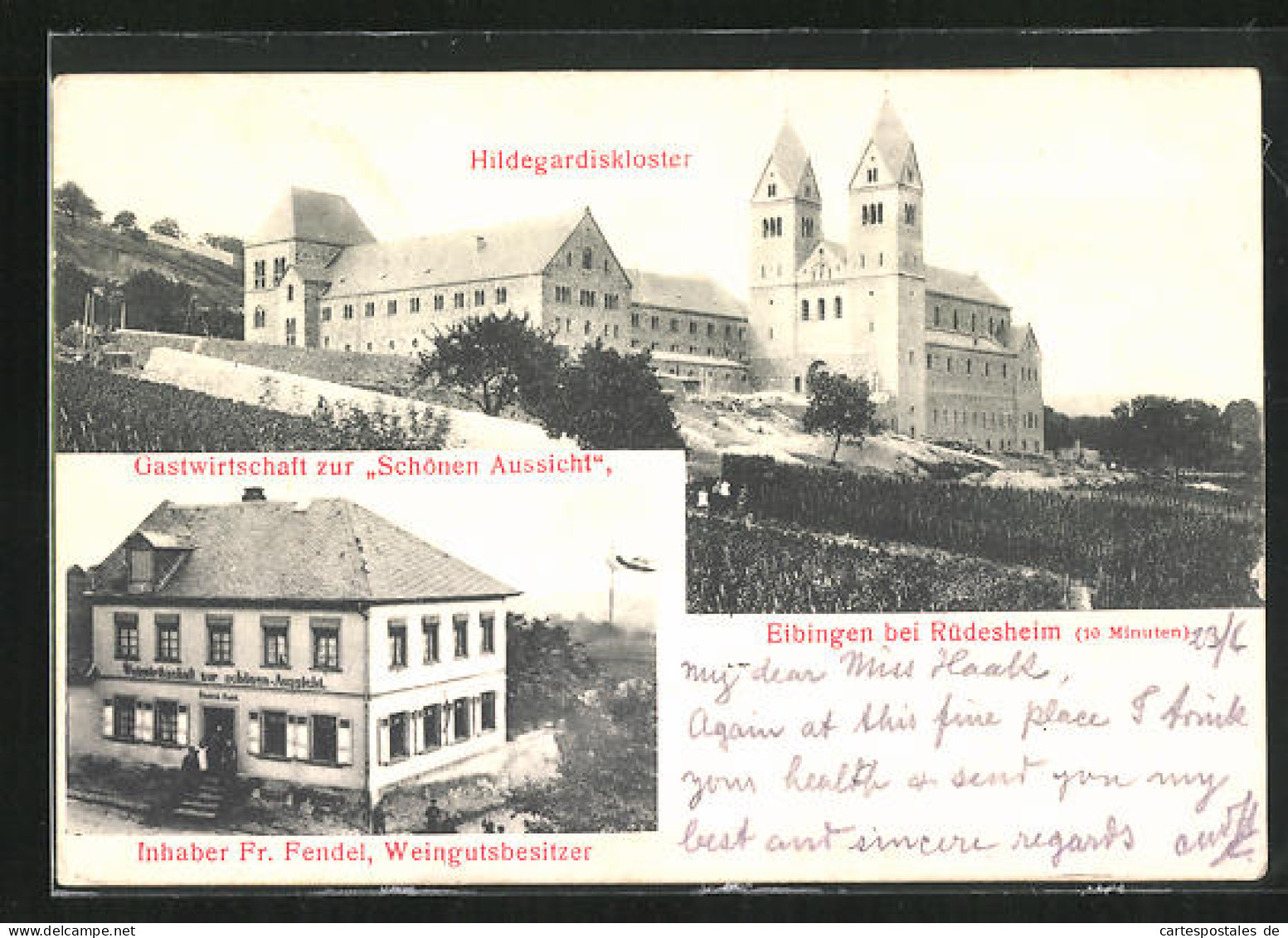 AK Eibingen Bei Rüdesheim, Gastwirtschaft Zur Schönen Aussicht, Hildegardiskloster  - Rüdesheim A. Rh.