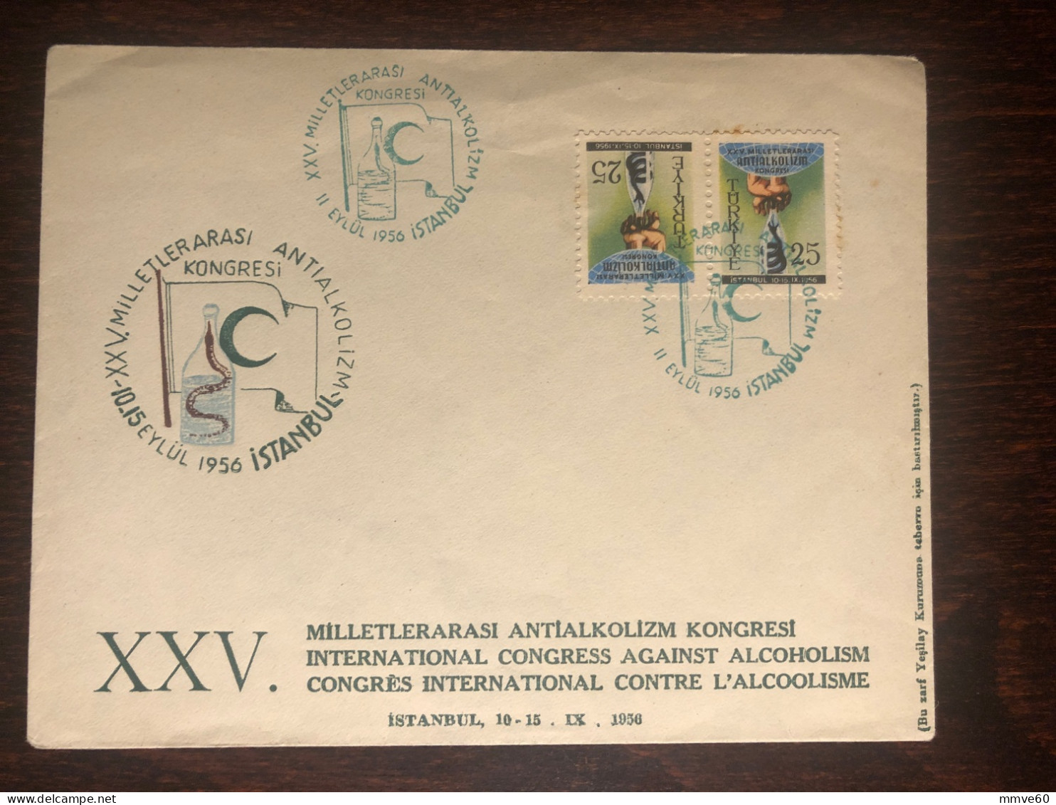 TURKEY FDC COVER 1956 YEAR ALCOHOLISM HEALTH MEDICINE STAMPS - FDC