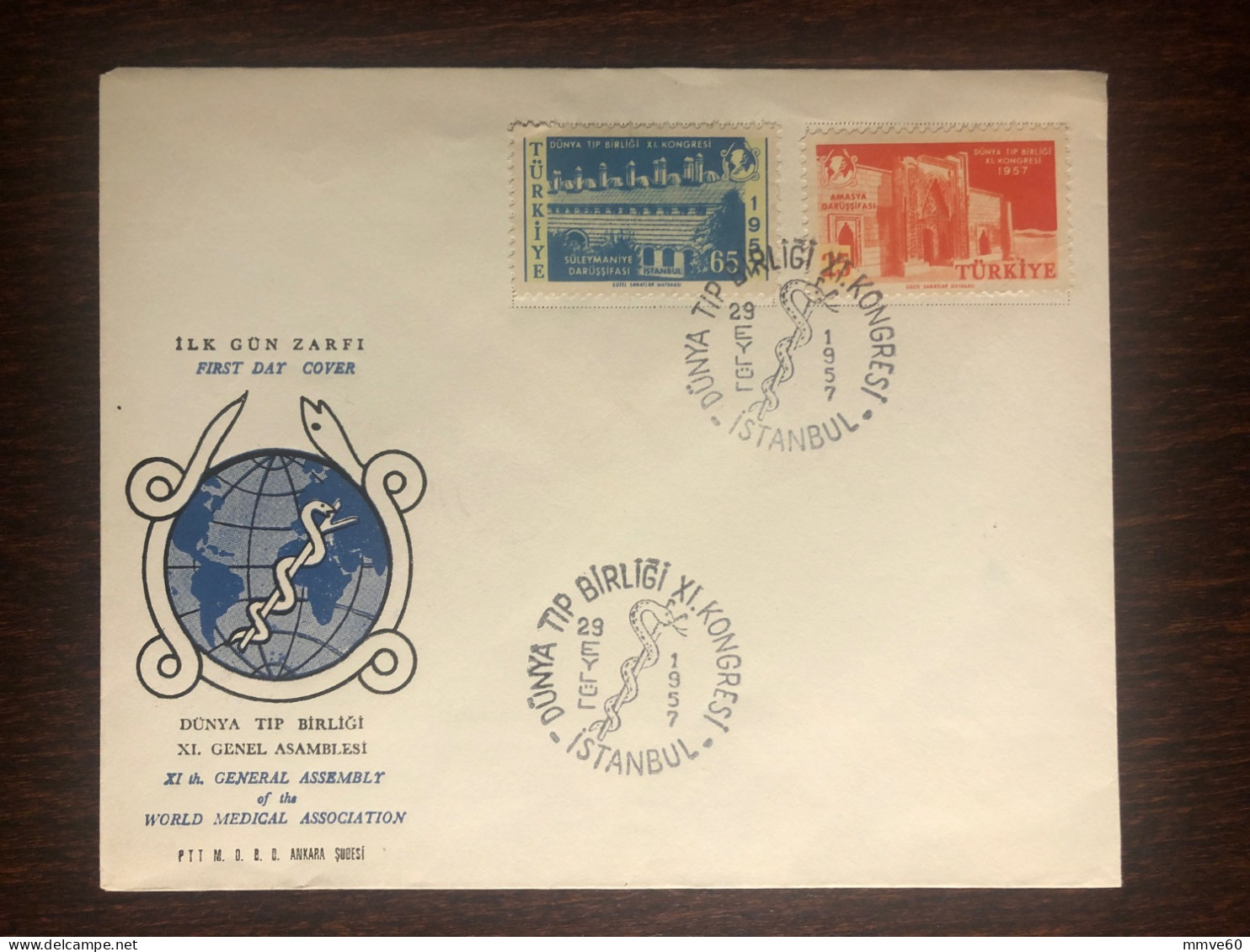 TURKEY FDC COVER 1957 YEAR MEDICAL CENTER HEALTH MEDICINE STAMPS - FDC