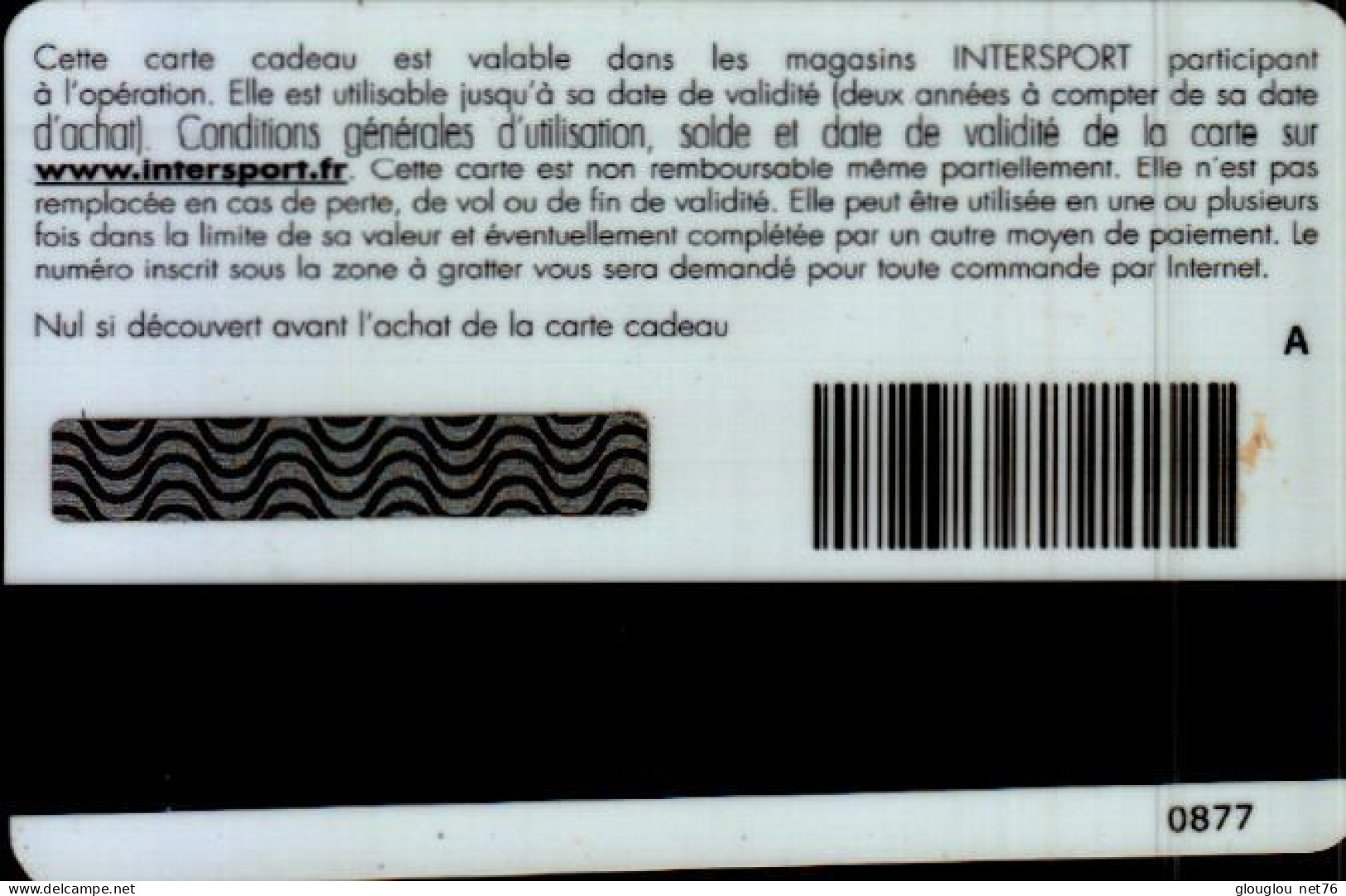 CARTE CADEAU....INTERSPORT....ALAIN BERNARD - Tarjetas De Fidelización Y De Regalo