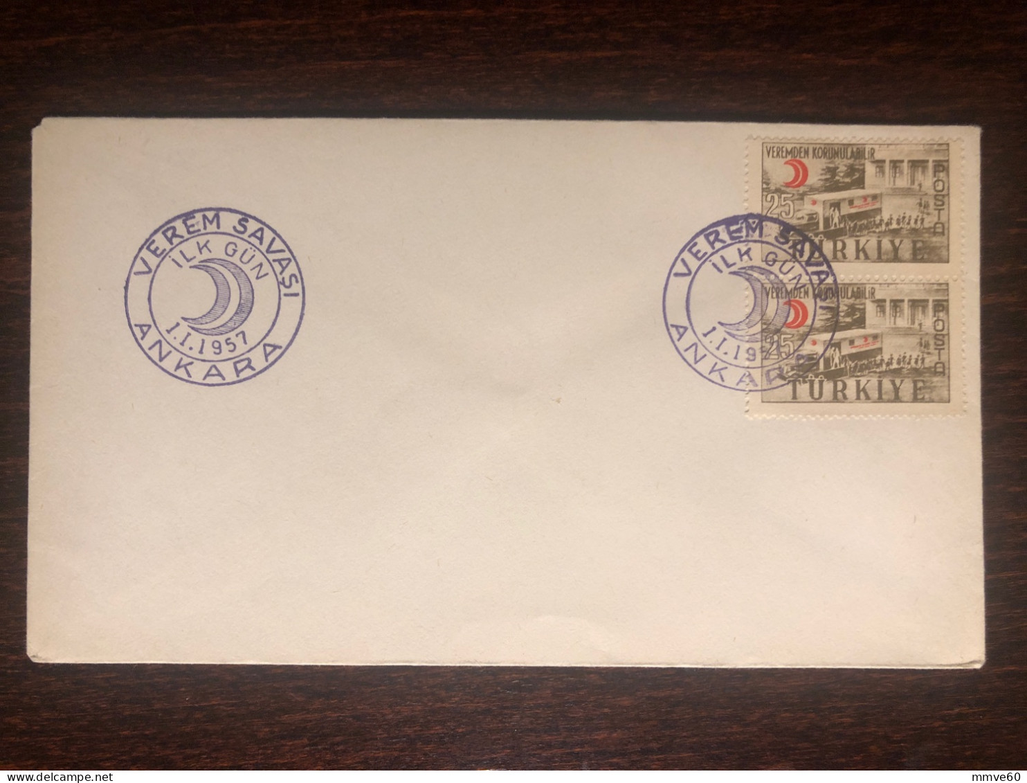 TURKEY FDC COVER 1957 YEAR TUBERCULOSIS CHEST X-RAY RED CRESCENT HEALTH MEDICINE STAMPS - FDC