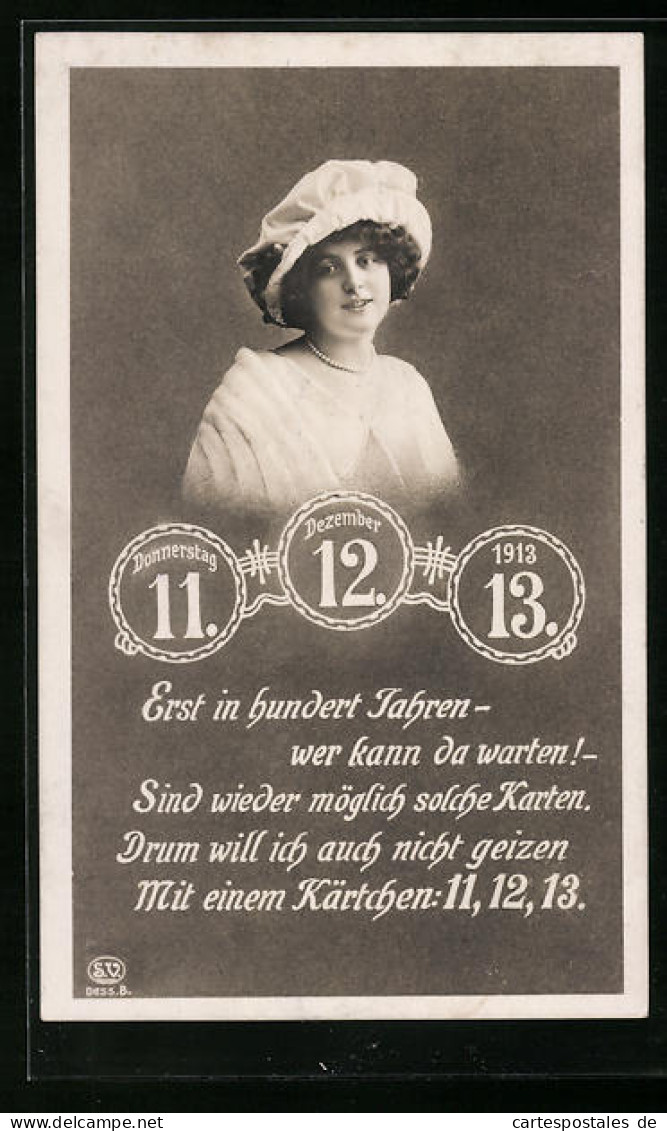 AK Datumsbesonderheit Des 11.Dezember 1913, Junge Frau Mit Einem Weissen Hut  - Astronomy