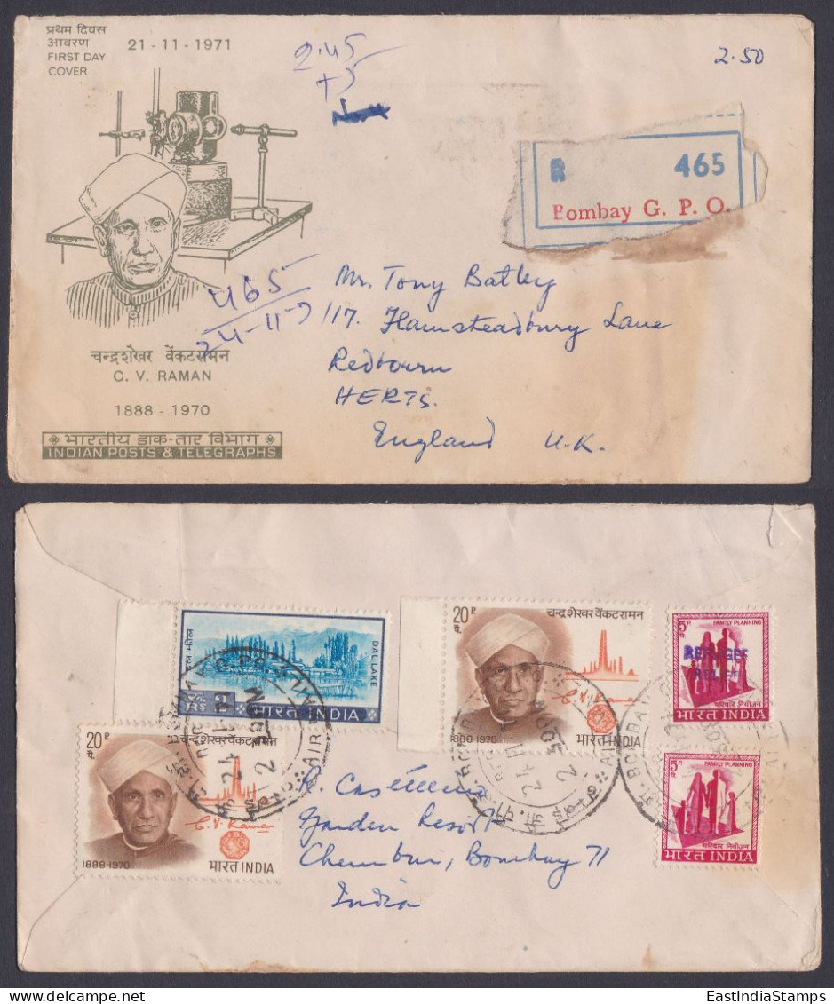Inde India 1971 Registered Used FDC C. V. Raman, Scientist, Science, First Day Cover - Covers & Documents