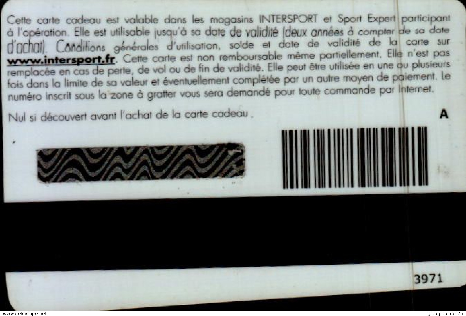 CARTE CADEAU....INTERSPORT..HUGUES DUBOSCQ - Tarjetas De Fidelización Y De Regalo