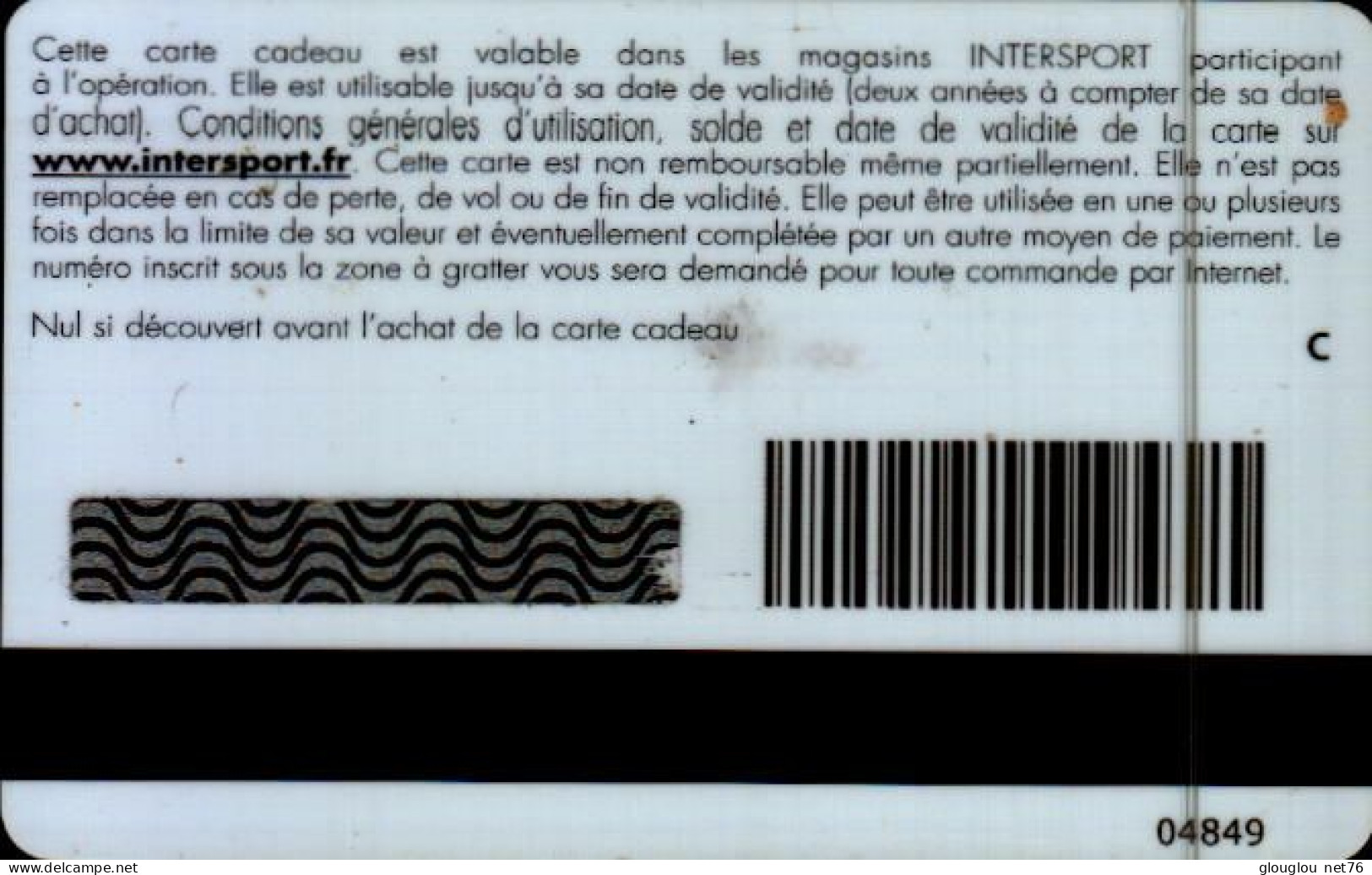 CARTE CADEAU....INTERSPORT....THOR HUSHOVD - Cartes De Fidélité Et Cadeau