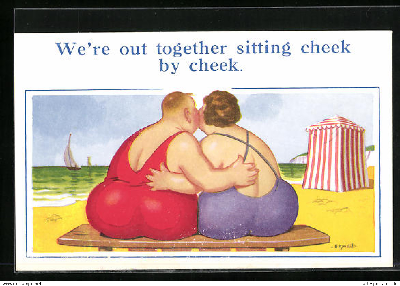 Künstler-AK Donald McGill: We`re Out Together Sitting Cheek By Cheek  - Mc Gill, Donald