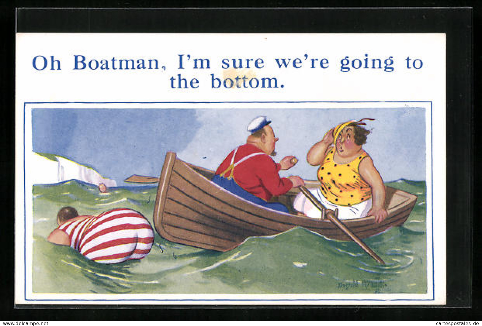 Künstler-AK Donald McGill: Oh Boatman, I`m Sure We`re Going To The Bottom  - Mc Gill, Donald