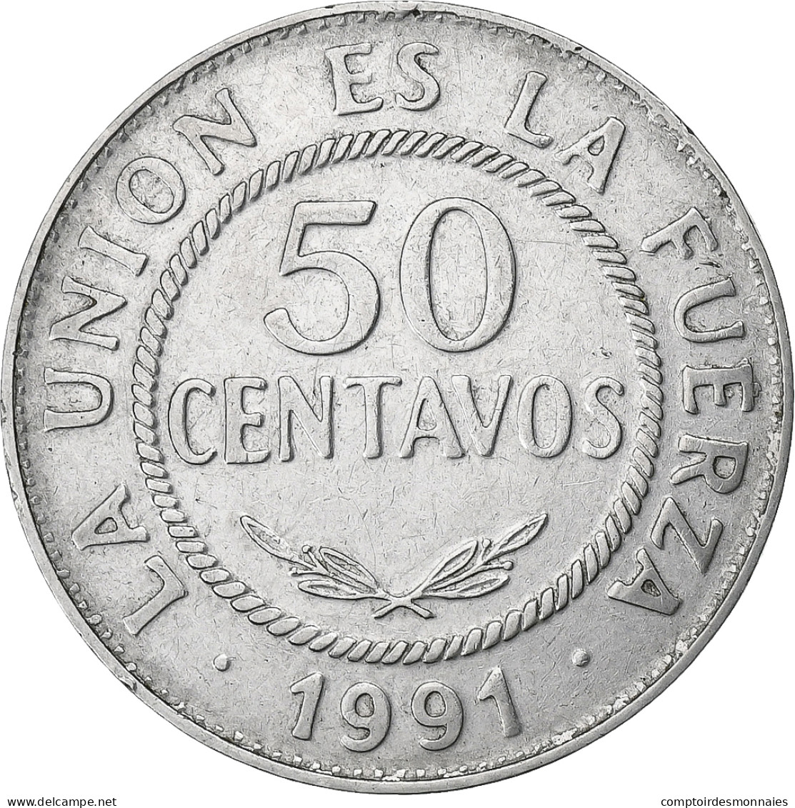 Bolivie, 50 Centavos, 1991, Acier Inoxydable, SUP, KM:204 - Bolivia