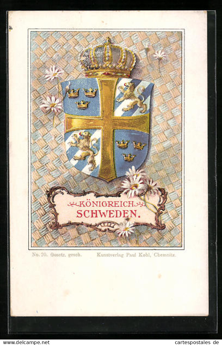 Lithographie Wappen Des Königsreichs Schweden  - Genealogy