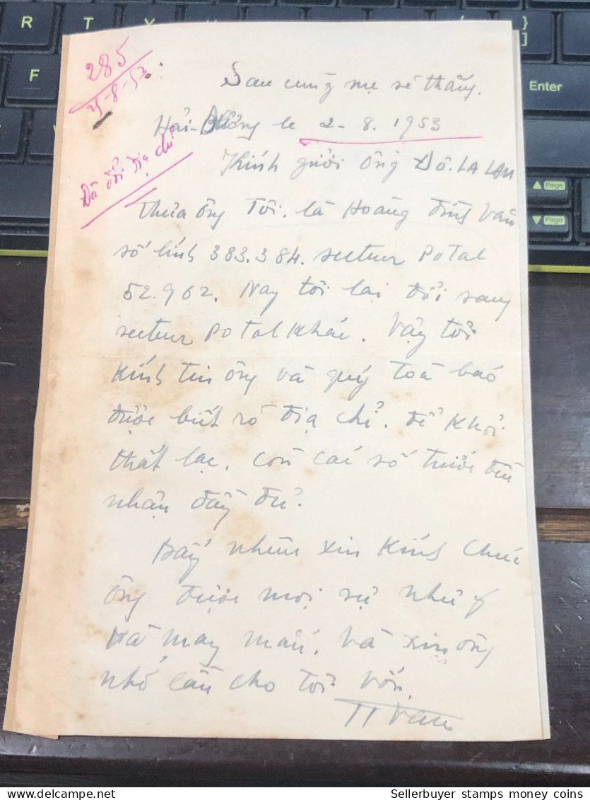 Soth Vietnam Letter-sent Mr Ngo Dinh Nhu -year-2-8/1953 No-385- 2 Pcs Paper Very Rare - Historische Documenten