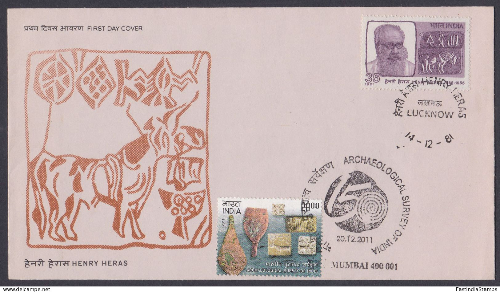 Inde India 1981 2011 FDC Henry Heras, Archaeology, Archaeologist, Archaeologist, Art, Painting, History, First Day Cover - Covers & Documents