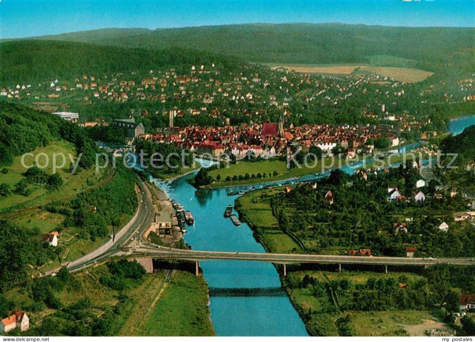 73320947 Hann. Muenden Weserbruecke Mit Stadtblick Fliegeraufnahme Hann. Muenden - Hannoversch Münden