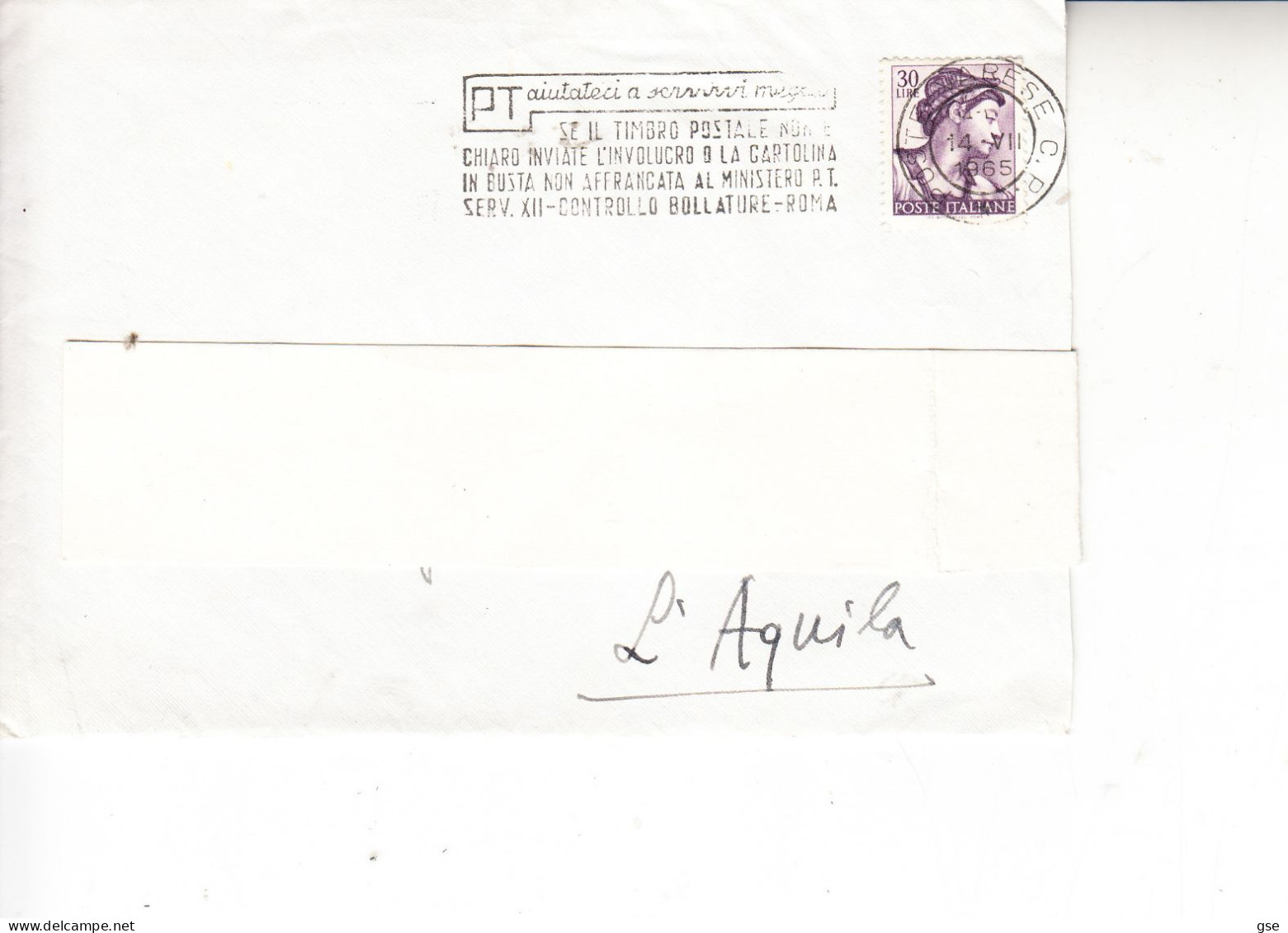 ITALIA 1965 -  Lettera  Con Pubblicità Postale - 1961-70: Marcofilie