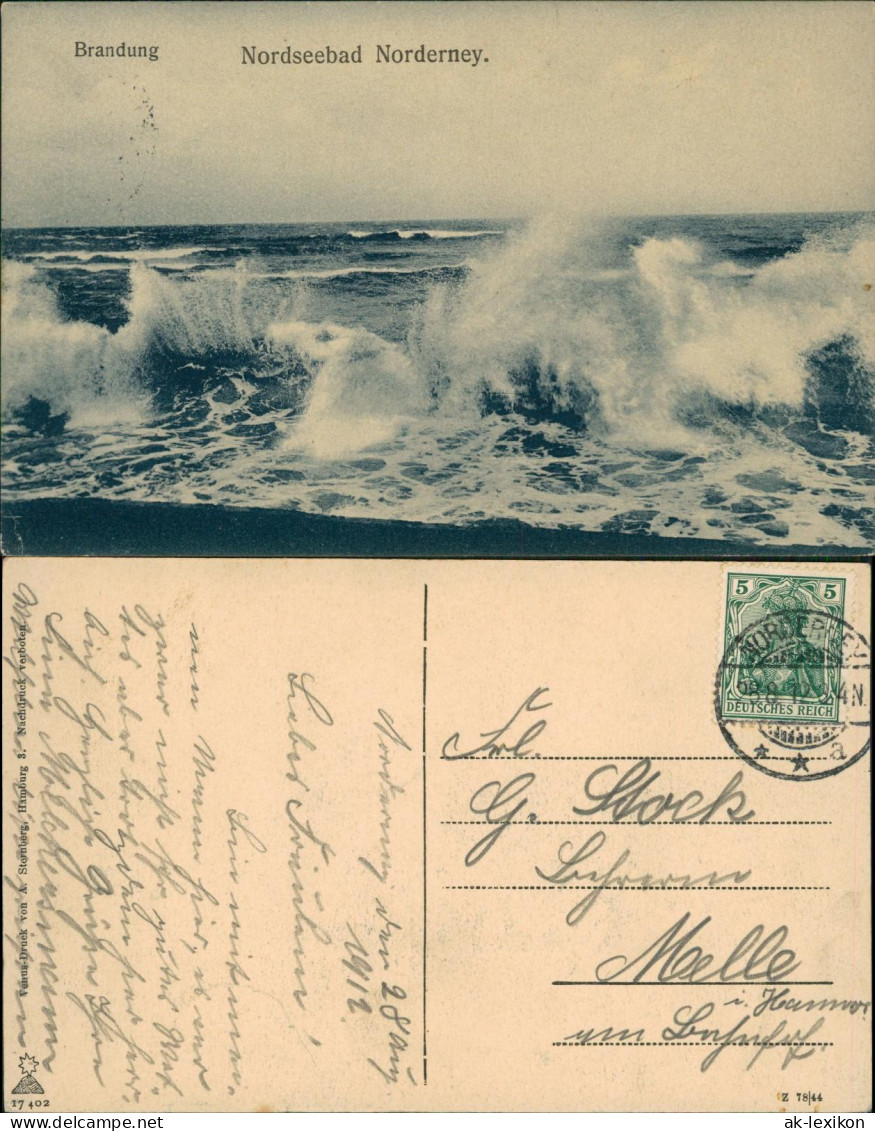 Ansichtskarte Norderney Nordsee Brandung Nordseebad 1912 - Norderney