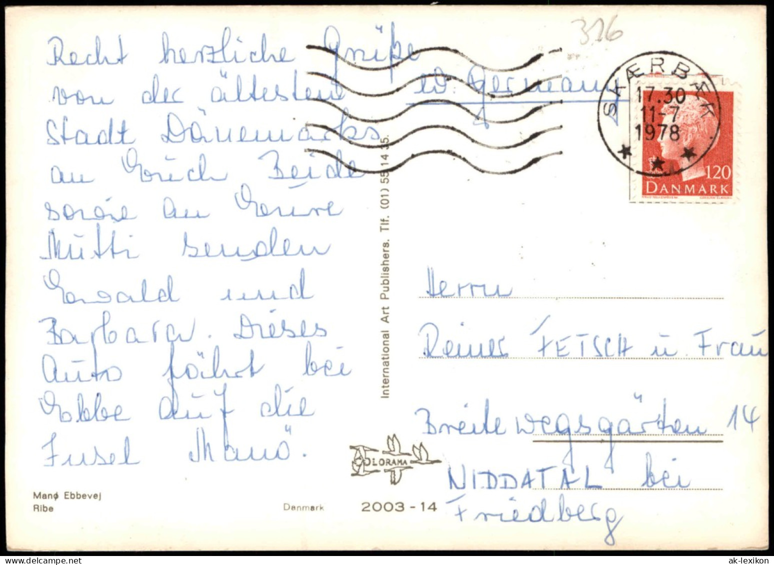 Postcard Ribe Souvenir Fra Ribe Dänemark Syddanmark 1978 - Dinamarca
