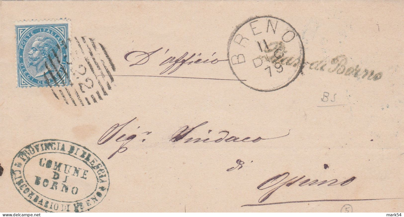 E 153 Pian Di Borno (Brescia) Lineare Verde Del 1879 - Storia Postale