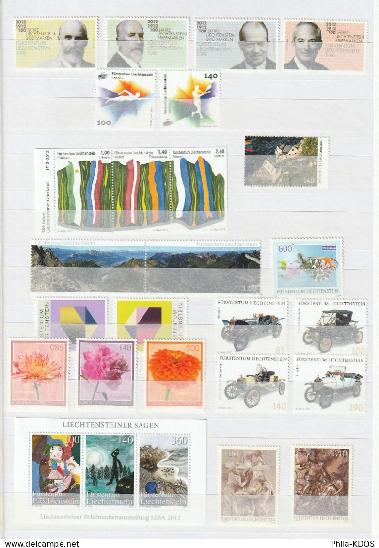 2012 (Faciale > 60 €, Prix Vendeur Inférieur) " 39 Timbres Neufs ** MNH " Du Liechtenstein. A Saisir !!! - Ongebruikt