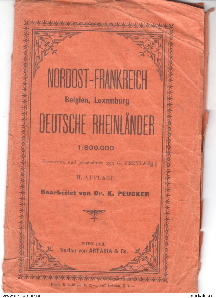 9434--  LANDKARTE     80  X  65  CM  NORDOST--  FRANCE  BELGIEN --LUXEMBURG  DEUTSCHE   RHEINLANDER  1914 - 1914-18