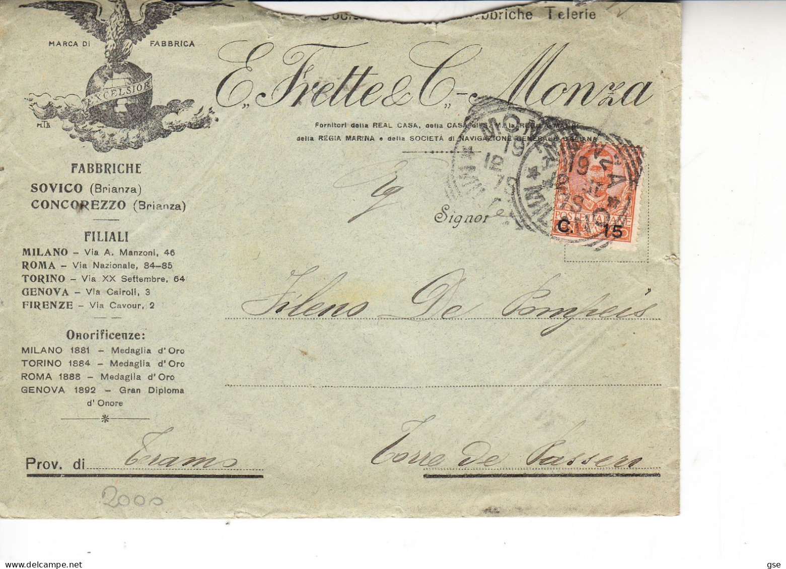 ITALIA 1902 - E. FRETTE  E C. - Monza - Publicité