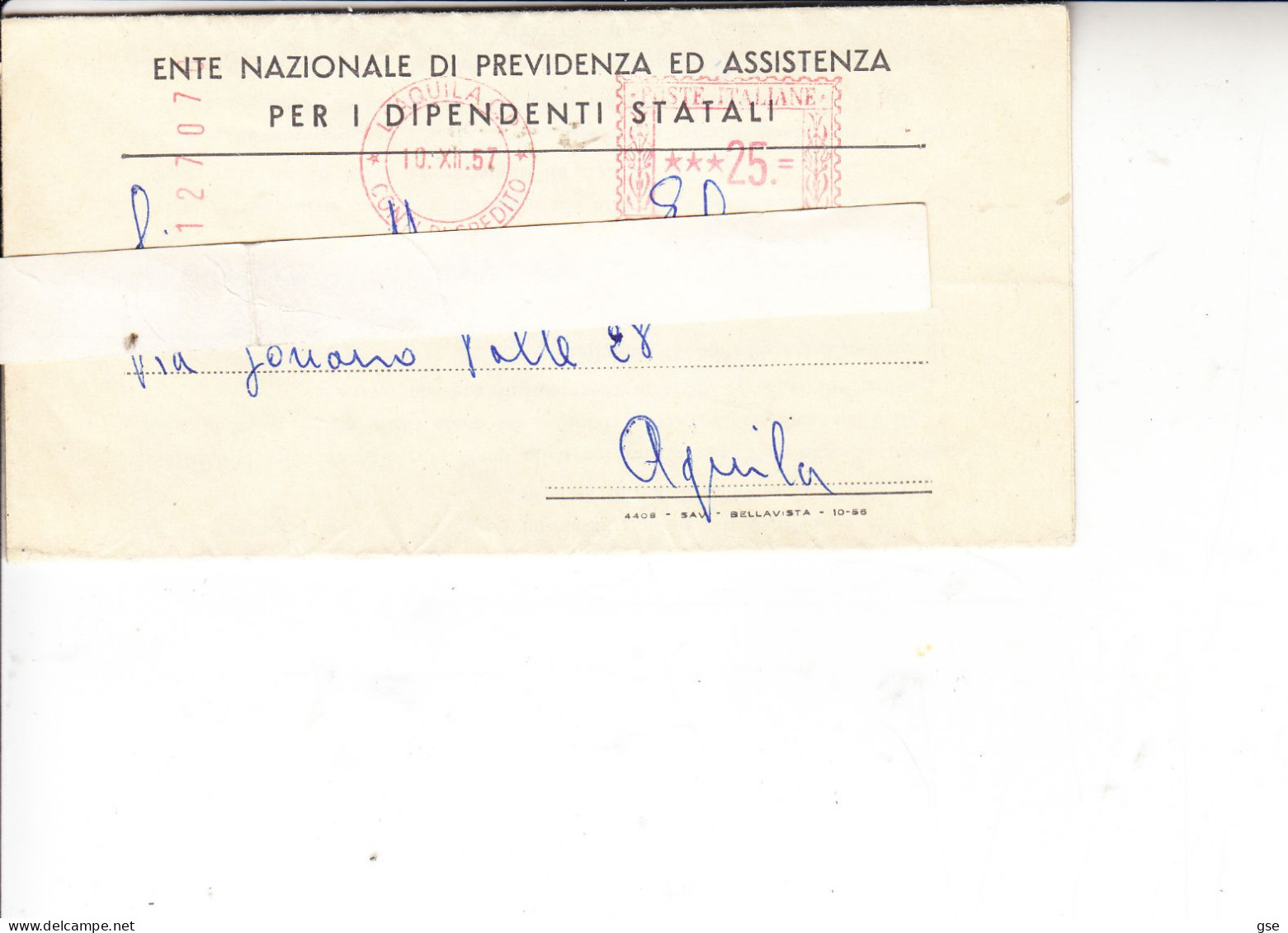 ITALIA 1957 - Circolare "Ente Naz. Previdenza Dipendenti Statali" - 1946-60: Storia Postale