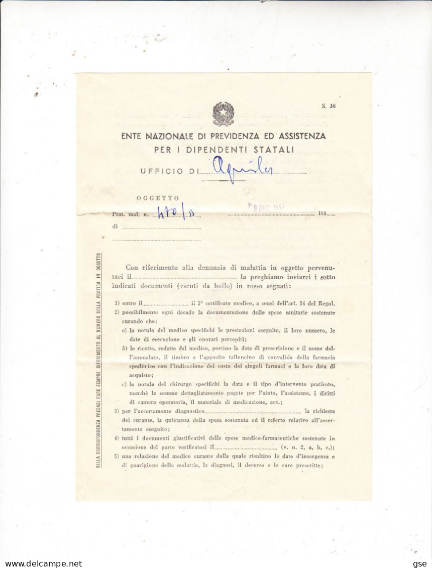 ITALIA 1957 - Circolare "Ente Naz. Previdenza Dipendenti Statali" - 1946-60: Storia Postale