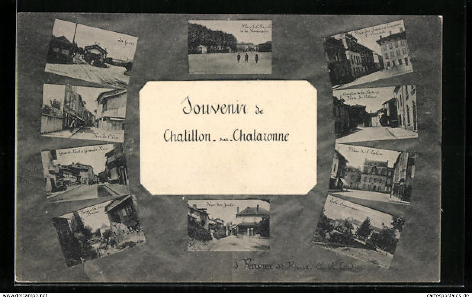 CPA Chatillon-sur-Chalaronne, La Gare, Rue De P`Eiu, Place De L`Eglise  - Châtillon-sur-Chalaronne