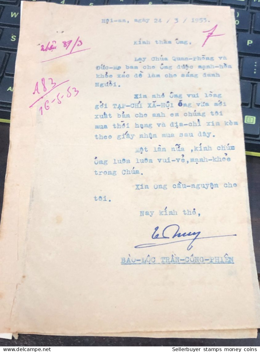 Soth Vietnam Letter-sent Mr Ngo Dinh Nhu -year16/5 /1953 No-183- 1 Pcs Paper Very Rare - Historische Dokumente