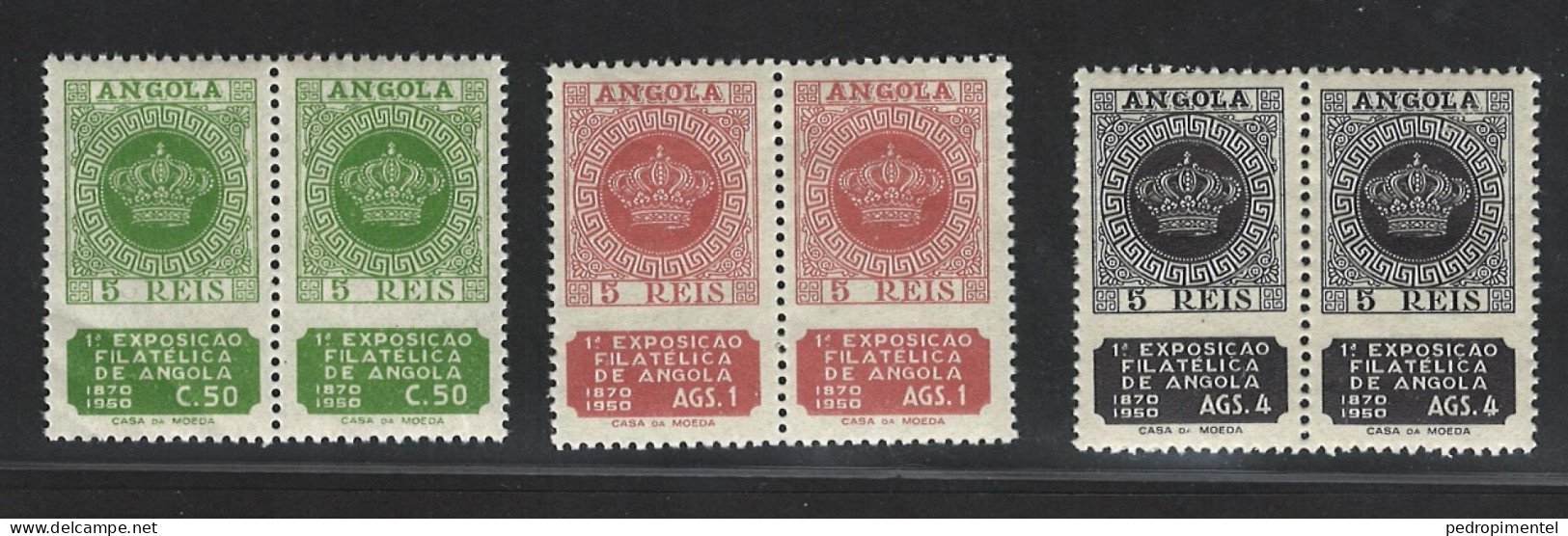 Portugal Angola 1950 "Philatelic Exhibition" MNH Mundifil Angola #321-323 (Pair) - Angola