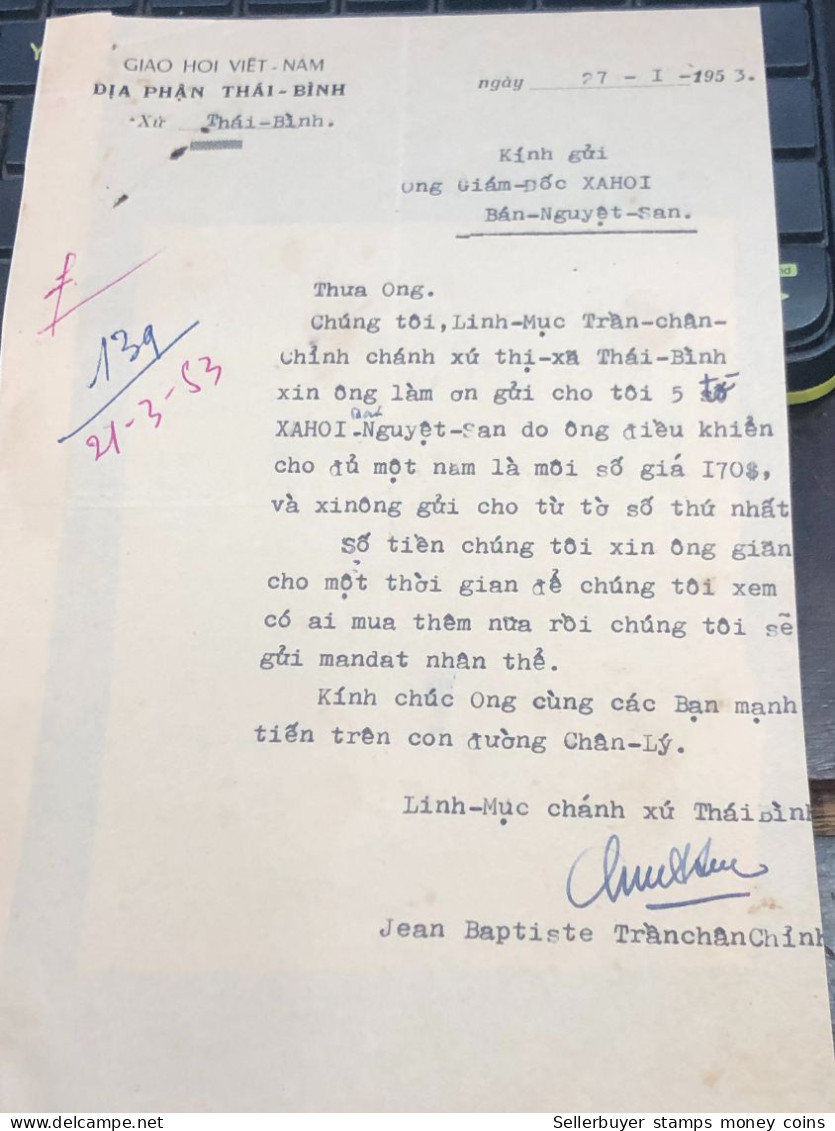 Soth Vietnam Letter-sent Mr Ngo Dinh Nhu -year-21/3/1953 No-139- 1 Pcs Paper Very Rare - Historische Documenten