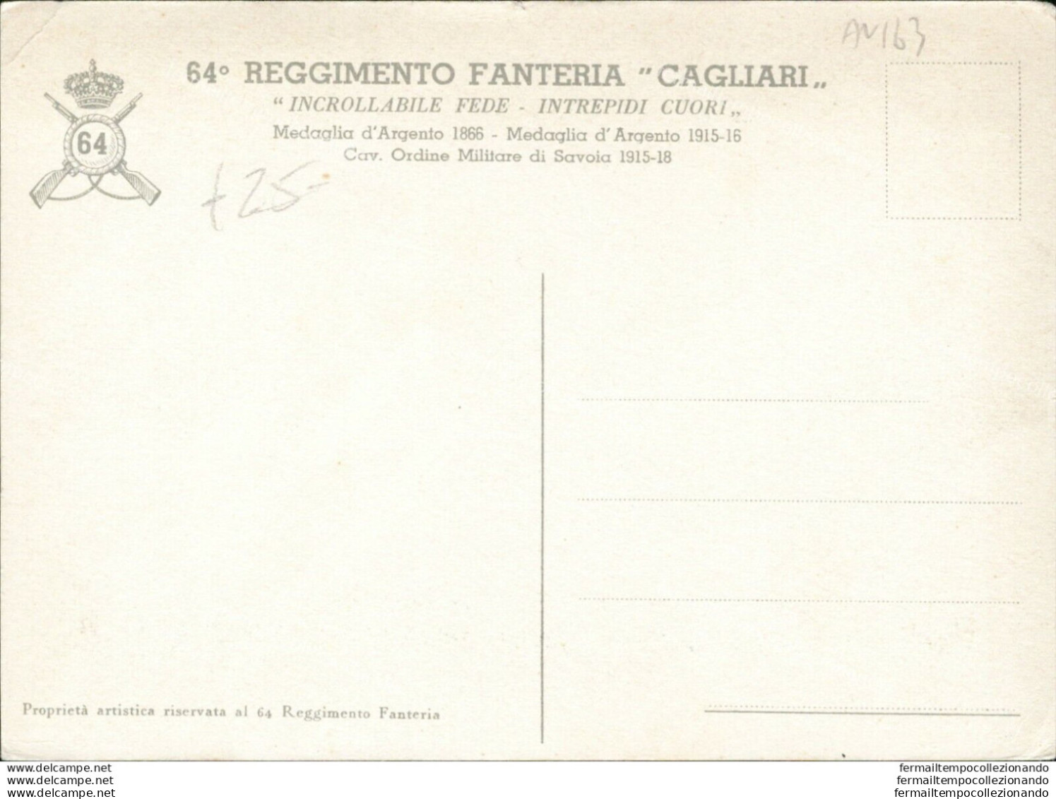 An163 Cartolina Militare 64 Reggimento Fanteria Cagliari - Regimenten