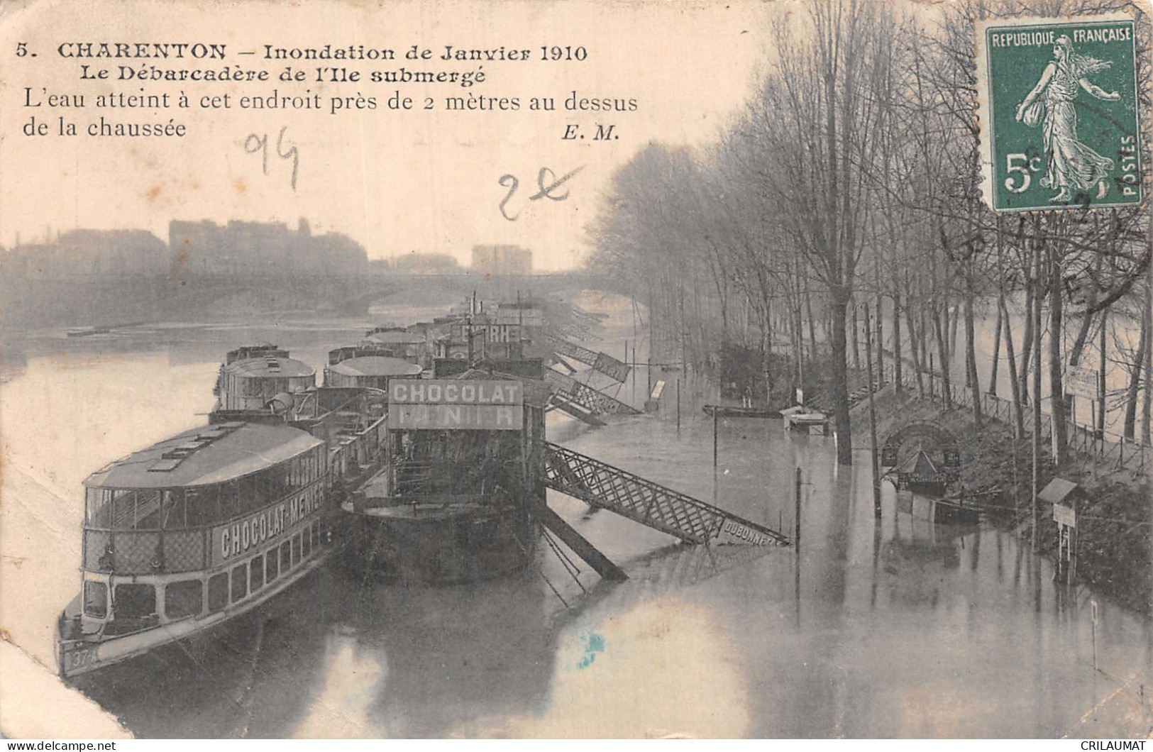 94-CHARENTON INONDATION DE JANVIER 1910 L ILE SUBMERGE-N°LP5124-C/0067 - Charenton Le Pont